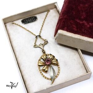 Vintage Cheever Tweedy Pendant Necklace 10KT GF Signed in Original Box - Hey Viv